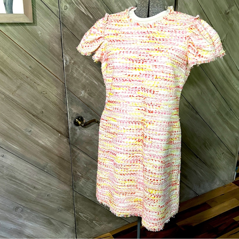 Kate Spade A-Line Tweed Mini Dress with puff sleeve detail